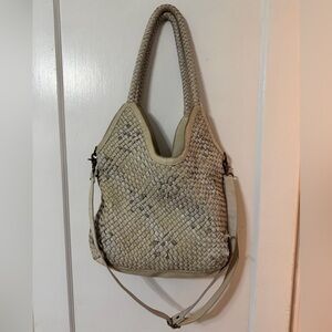 Free People Woven Leather Cream Shoulder Bag